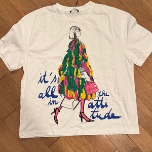 Zara Graphic White Tee with Colorful Fashion Illustration